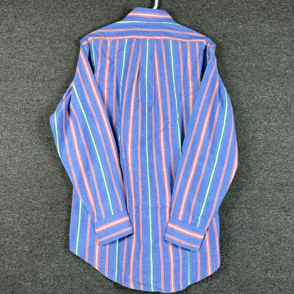 Chaps Ralph Lauren Mens M Striped Button Down Blue Red Green Vintage Long Sl